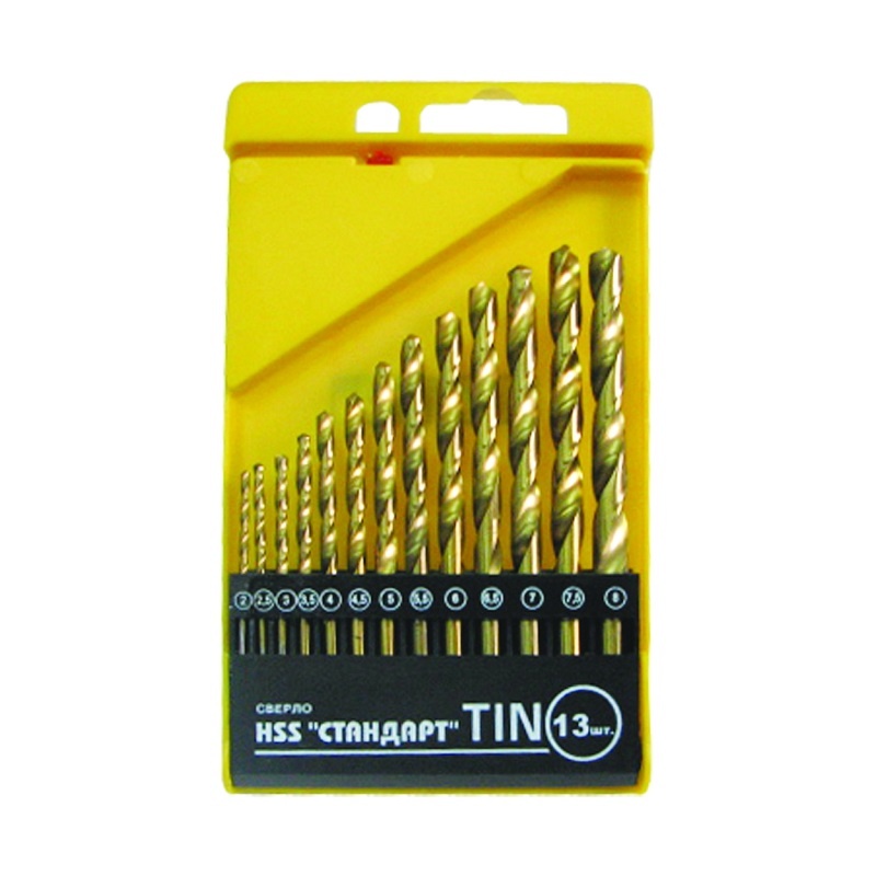 Набор Сверло по металлу BIBER Standart 2x8 HSS-TIN (13шт.)