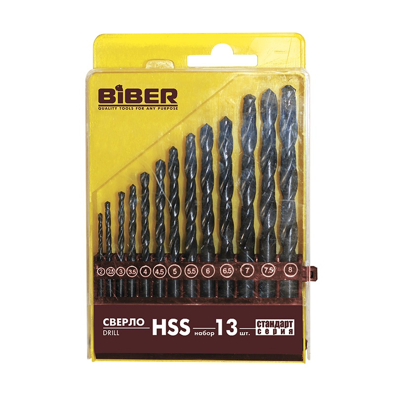 Набор Сверло по металлу BIBER Standart 2x8 HSS (13шт.)